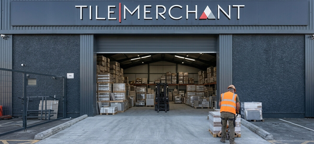 A customer collecting bathroom tiles from Tile Merchant Click & Collect in Ireland