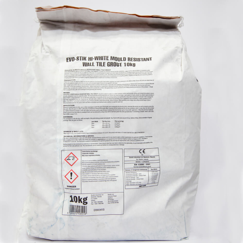 Evo-Stik HI-White Antibacterial Ceramic Wall Tile Grout 10kg