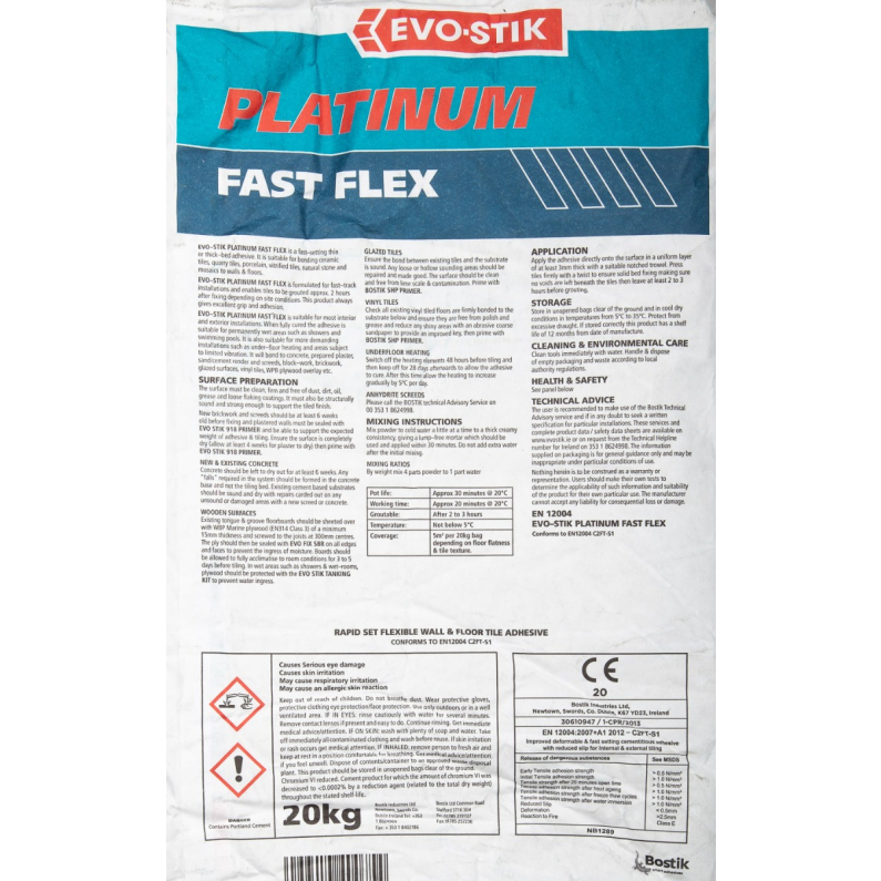Evo-Stik Platinum Rapid-Set Flexible Tile Adhesive Grey 20kg