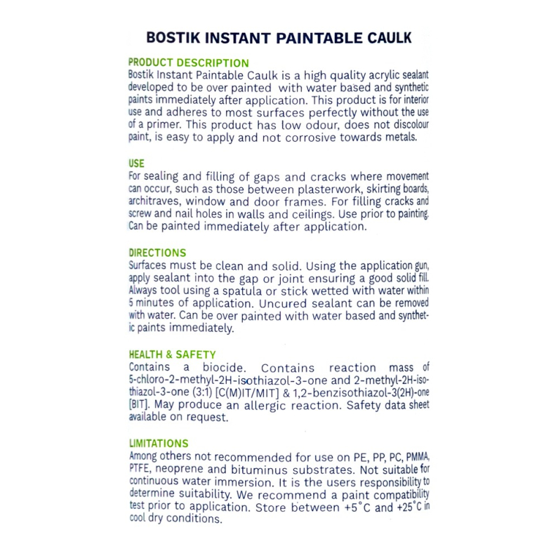 Bostik Instant Paintable Caulk Sealer 310ml