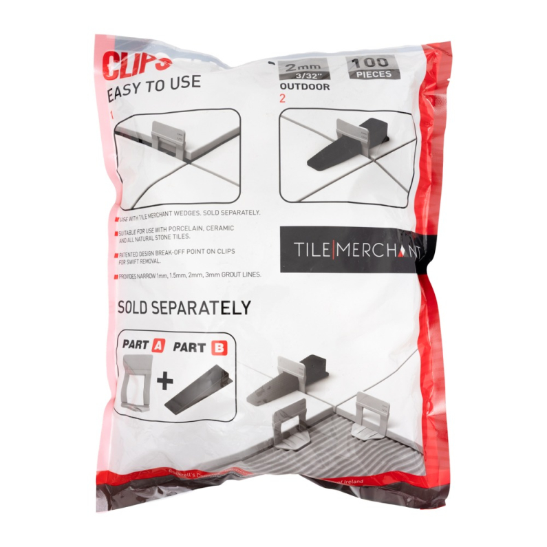 Alpha Tile Levelling Clip (Tile 10-24mm) - 2mm Grout Line (100pcs/Bag) Outdoor 20mm Porcelain