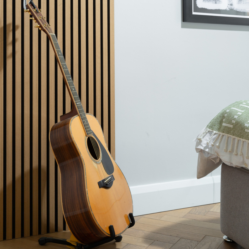 21mm Acoustic Black Felt Wall Panel Warm Oak 240x60cm