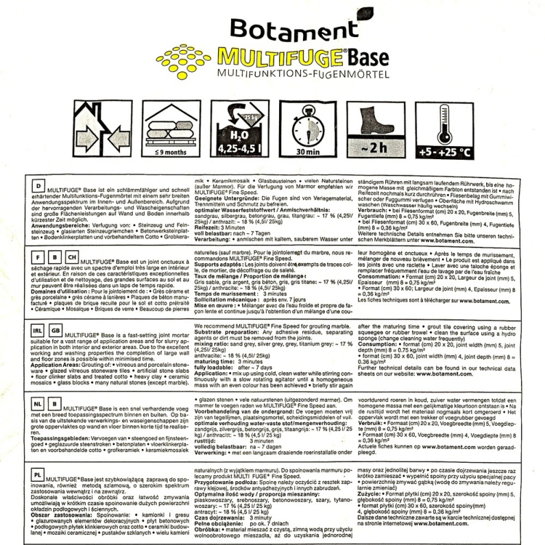 Botament Multifuge Premium Grout Base Multifunctional No.24 Grey 5kg