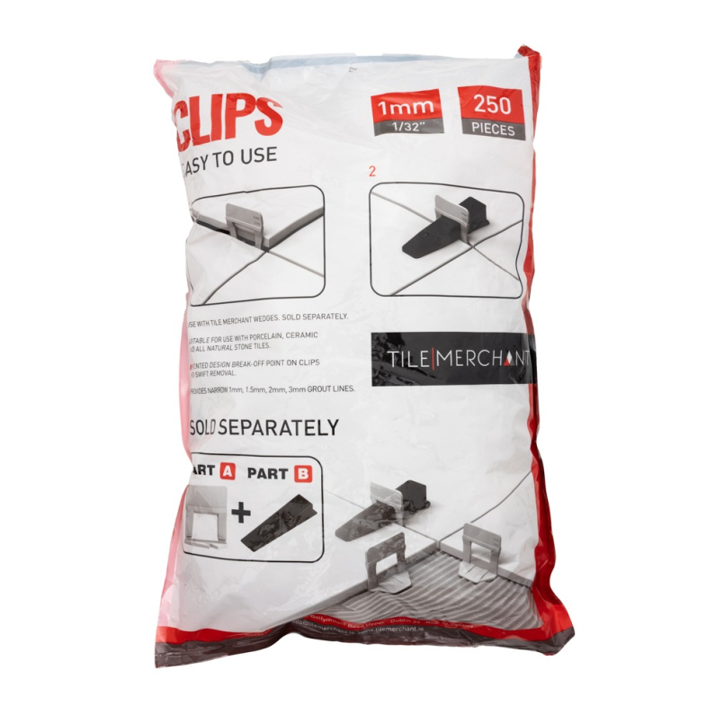 Alpha Tile Levelling Clip (Tile 3-12mm) 1mm Grout Line (250pcs/Bag)