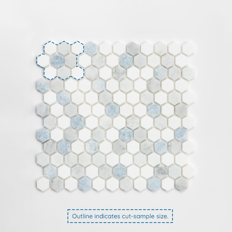 Kent Mixed Penny Hexagon Honed Marble Mosaic 30x29cm