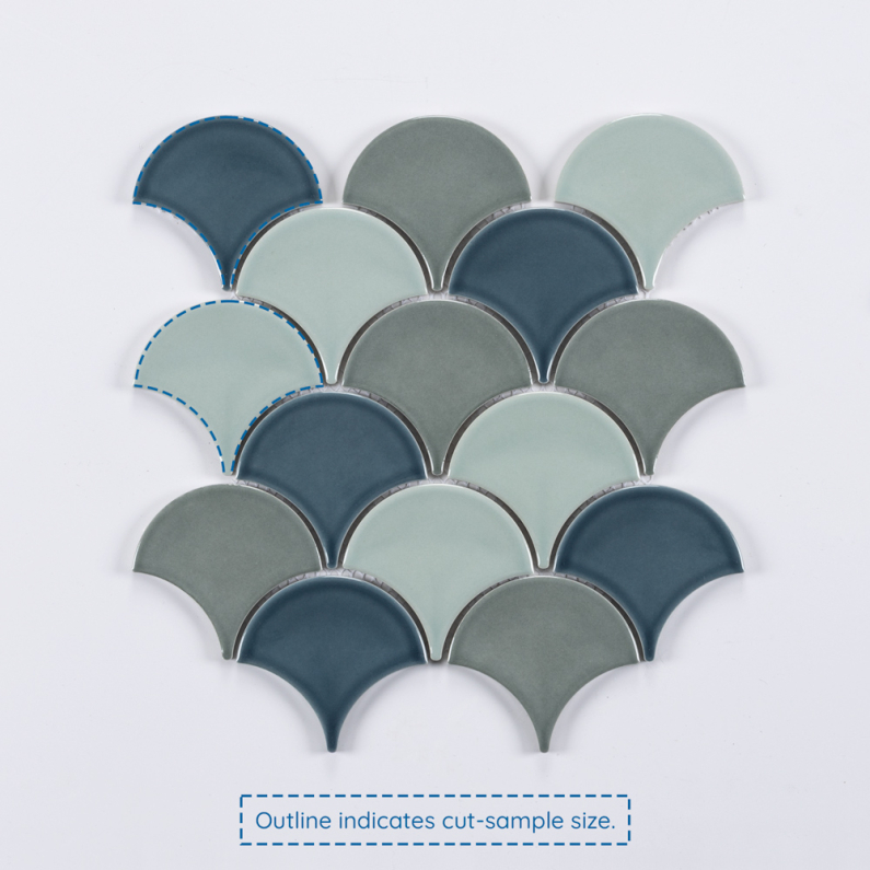 Blue Mix Fish scale Gloss Porcelain Mosaic Tile 25.9x27.3cm