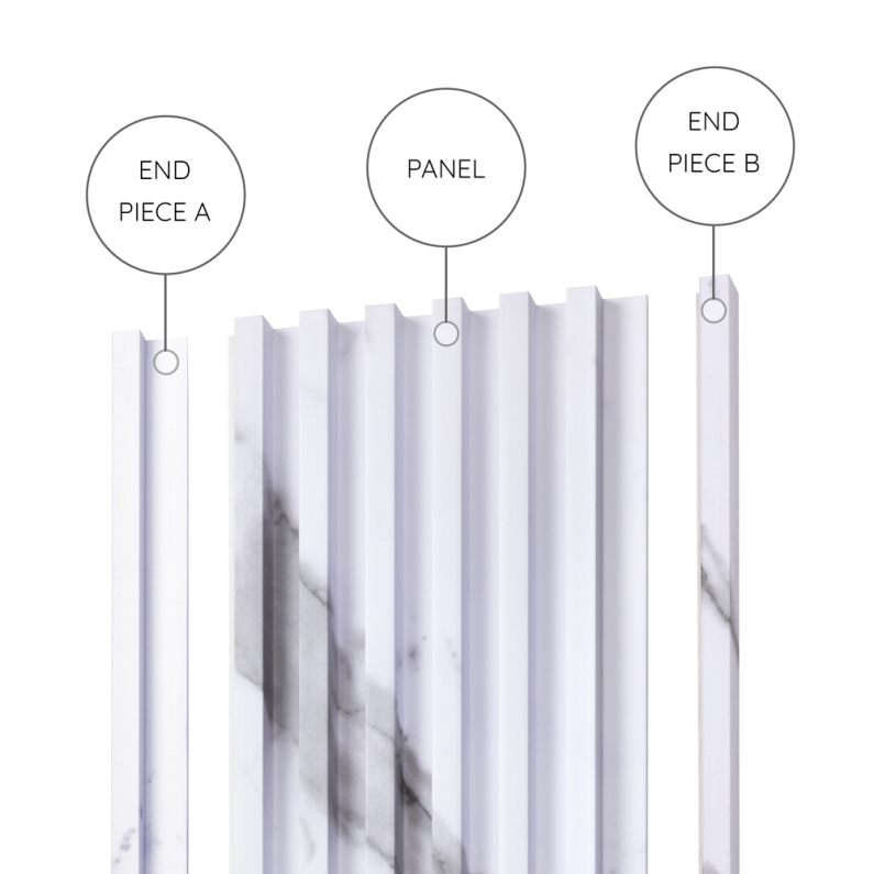 18mm Slat Wall Panel Carrara End Piece B 290x1.7cm