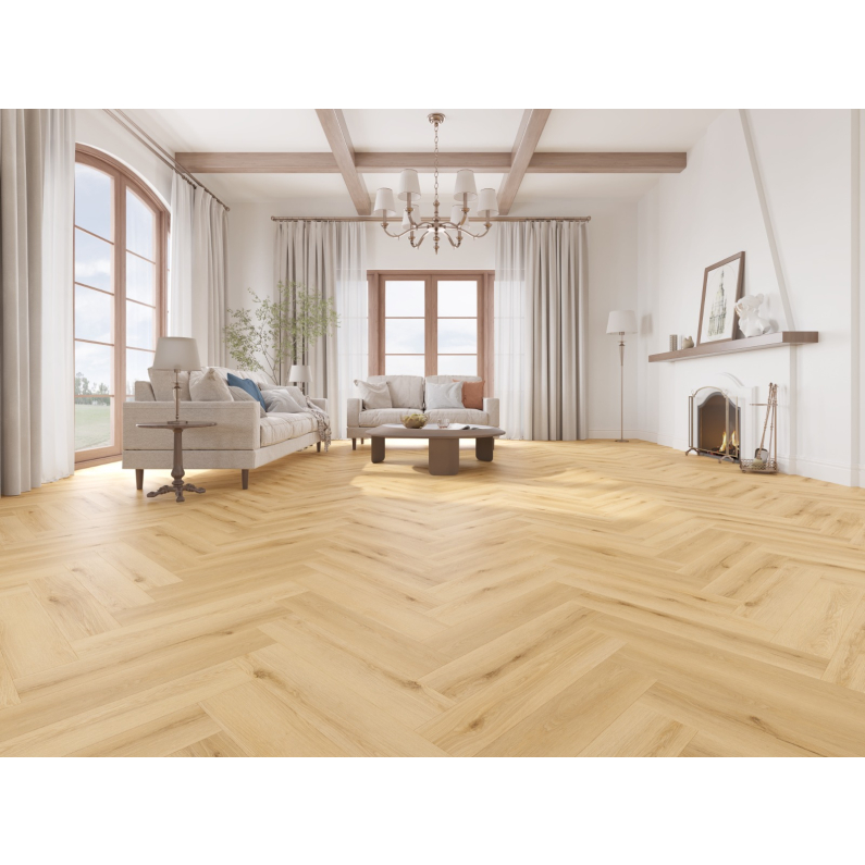 Laminate Flooring - 12mm Milano Herringbone 4V AC5 Rosso Oak 60x10cm