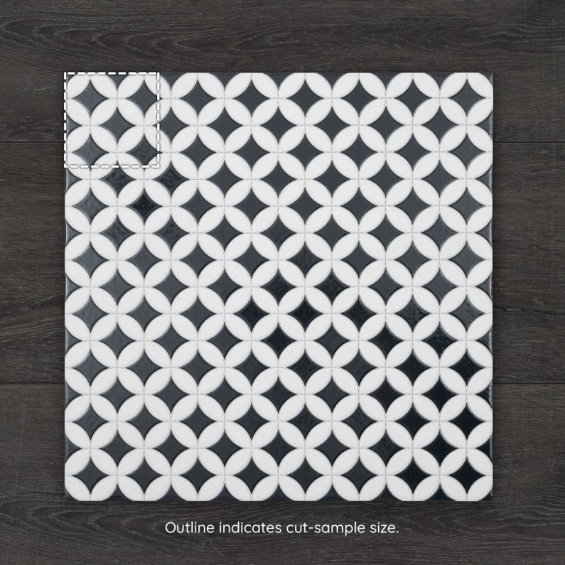 Orly Black Pattern Satin Porcelain Tile 44.2x44.2cm