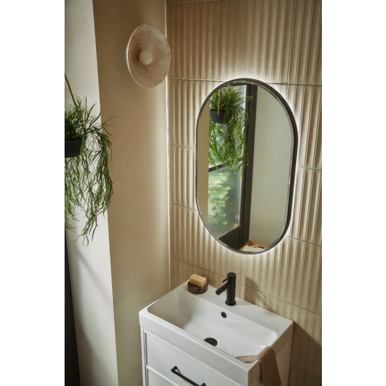 Oxygen Gunmetal Illuminated Pill Mirror 50x80cm