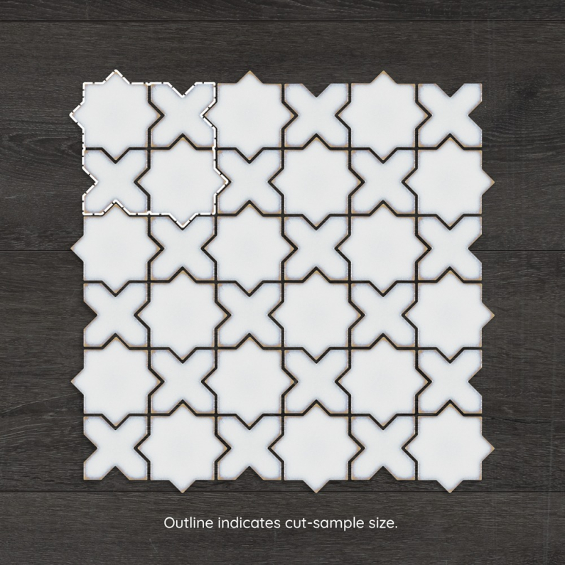 Star and Cross White Glazed Porcelain Mosaic 29.6x30cm
