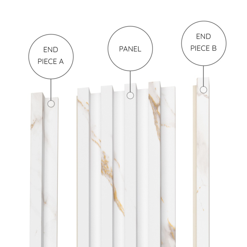 24mm Slat Wall Panel Bianco Oro Finish Piece A 290x4.3cm