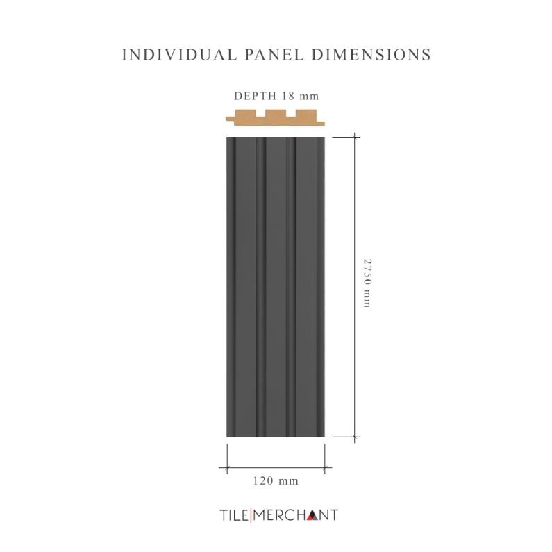 18mm Woodlux Dark Grey Wood Wall Panel 275x12cm