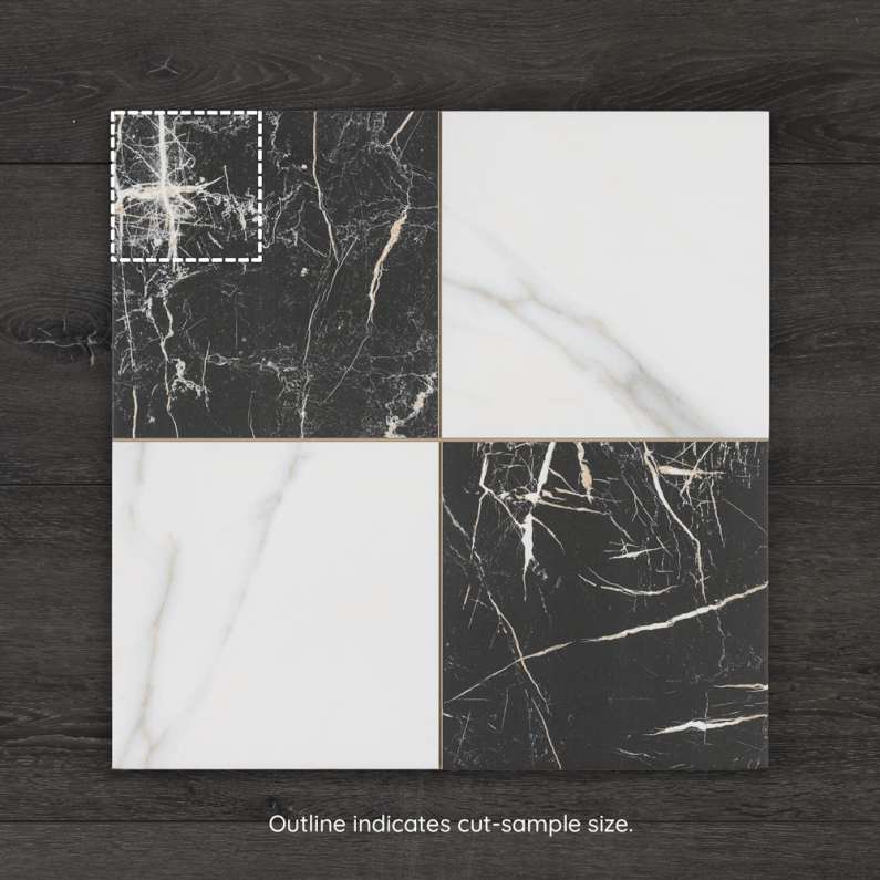 Chess Marquina Gold Pattern Matt Porcelain Tile 44.2x44.2cm