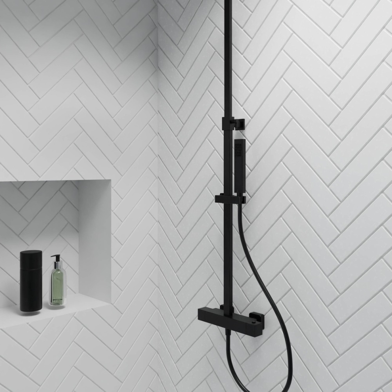 "Square Shower System/Column (Bar, Cool Touch) - Matt Black"