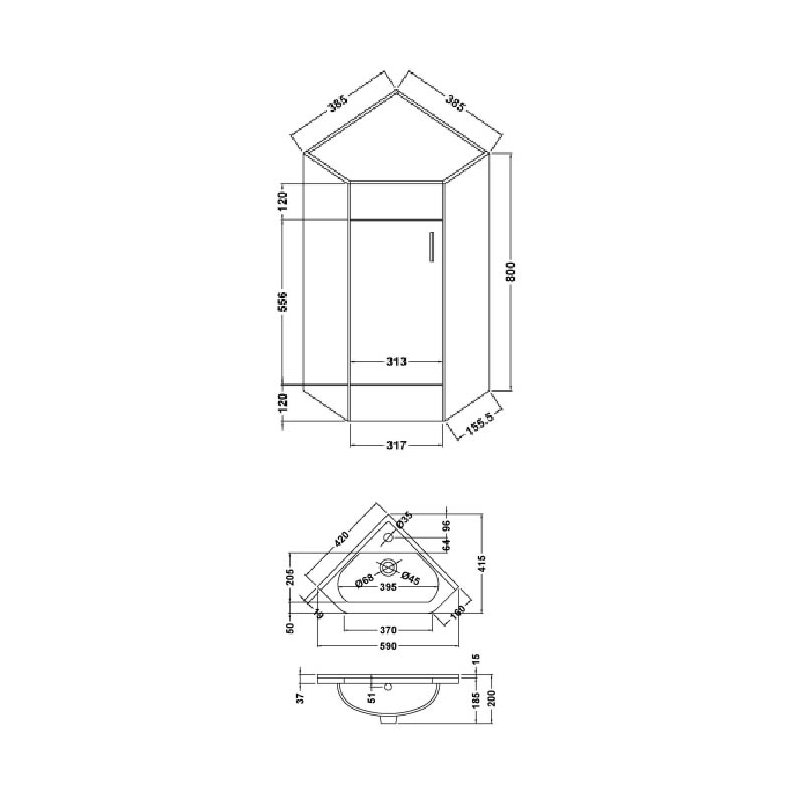 Ardent Corner Vanity Unit (with Basin) - White