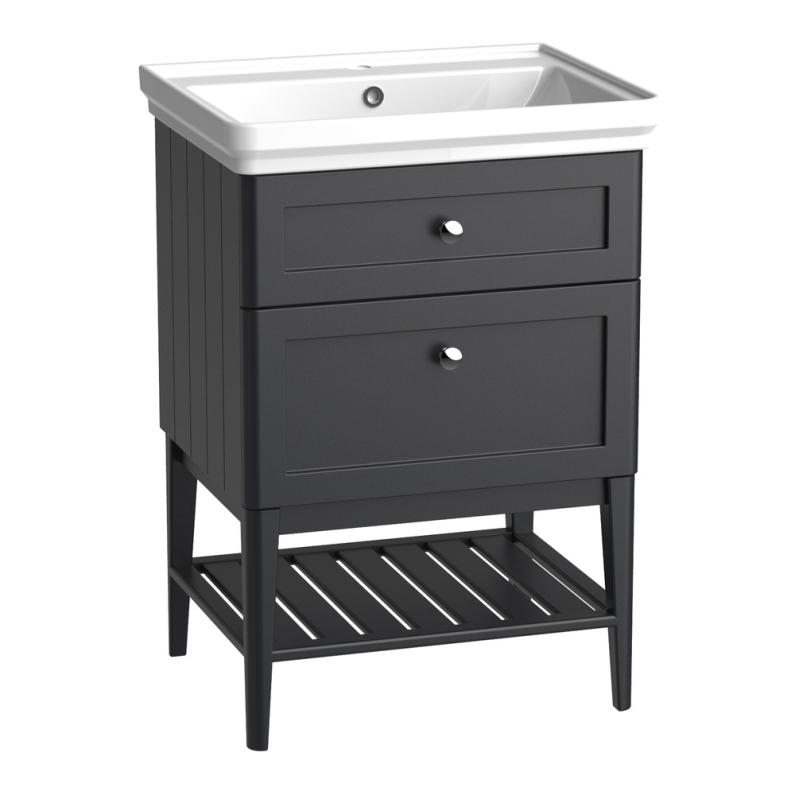 Marston Wall Hung Vanity Unit (Two Drawers) - Matt Black 600mm