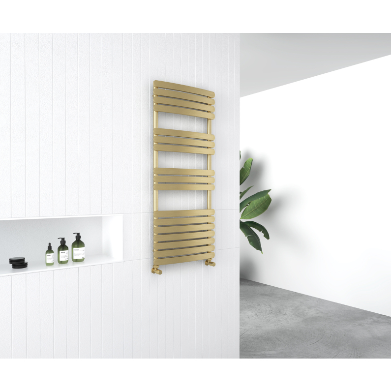 Veniezia Heated Towel Rail (Flat Panel) - Brushed Brass 1200x500mm