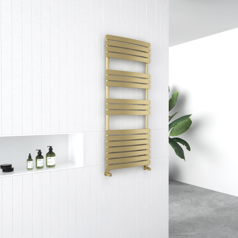 Veniezia Heated Towel Rail (Flat Panel) - Brushed Brass 1200x500mm