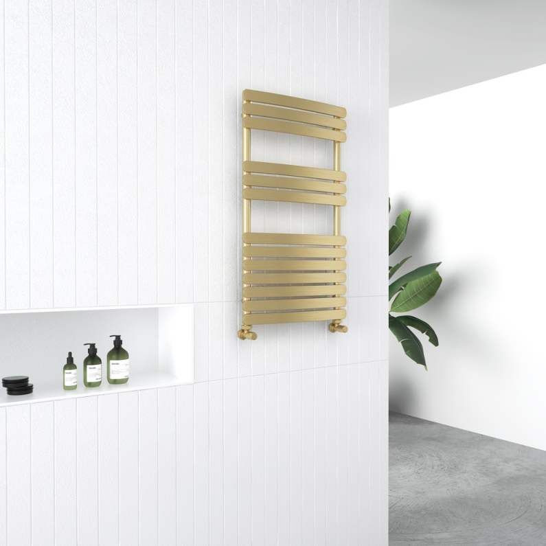 Veniezia Heated Towel Rail (Flat Panel) - Brushed Brass 900x500mm