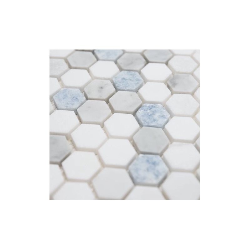 Kent Mixed Penny Hexagon Honed Marble Mosaic 30x29cm