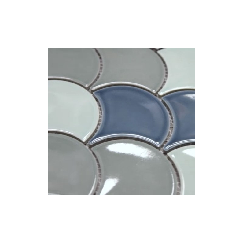 Blue Mix Fish scale Gloss Porcelain Mosaic Tile 25.9x27.3cm