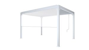 White Aluminum pergola – modern pergolas for the outdoor area. A pergola is a simple structure that can transform your backyard and turn it into an outdoor living space that you love.  Although it is an open structure, you can create privacy by adding dra