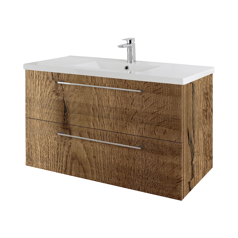 Rimini 100cm Wall-Hung Vanity Unit Tobacco Oak