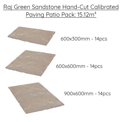 Raj Green Sandstone Hand-Cut Calibrated Paving Patio Pack 15.12m2
