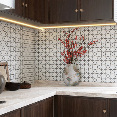 Star and Cross White Glazed Porcelain Mosaic 29.6x30cm