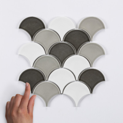 Grey Mix Fish scale Gloss Porcelain Mosaic Tile 25.9x27.3cm