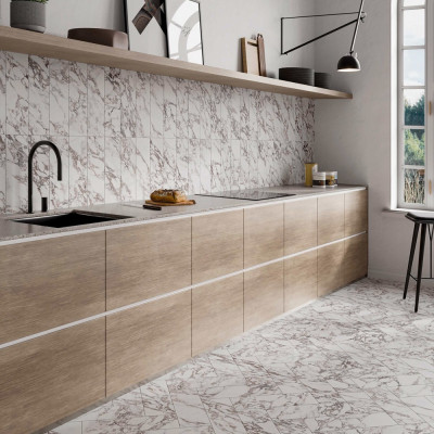 Calacatta Viola Marble-Effect Matt Porcelain Tile 15x45cm
