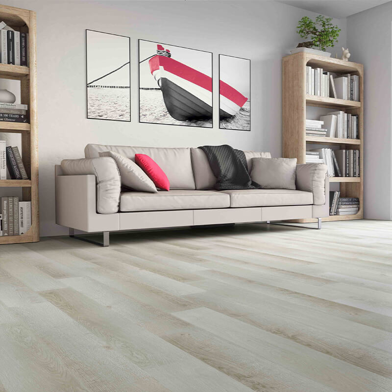 Living room with waterproof SPC vinyl flooring