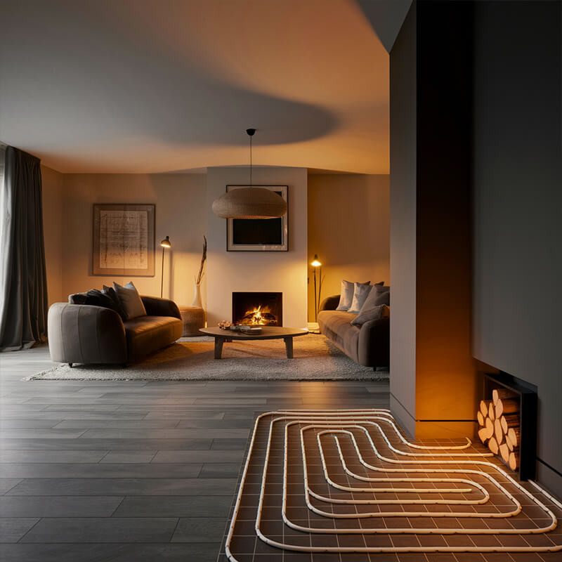 Living room under renovation with heating mats on the subfloor