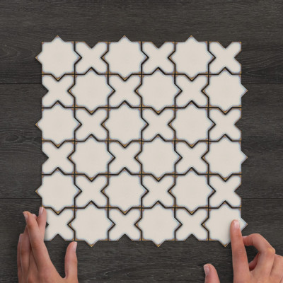 Star and Cross Beige Glazed Porcelain Mosaic 29.6x29.6cm