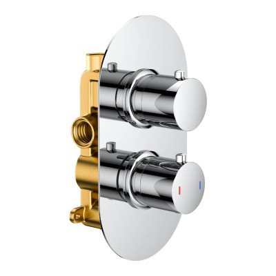 "Shower Valve (Round, Concealed, Twin, 1 Outlet) - Chrome"