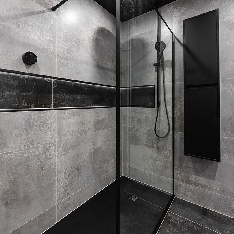 big tiles work great in small bathrooms