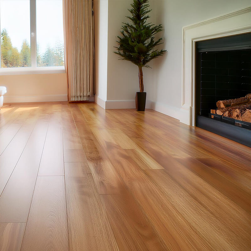 Dark walnut flooring with matching skirting in a cozy living room