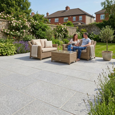 Luxor Grey Granite Sawn-Cut Flamed Paving Slab 90x60cm