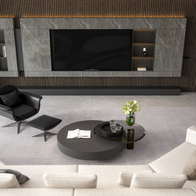 PU Stone Wall Panel Ribbed Surface Grey 120x60cm