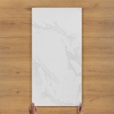 Statuario Light Marble-Effect Gloss Porcelain Tile 120x60cm