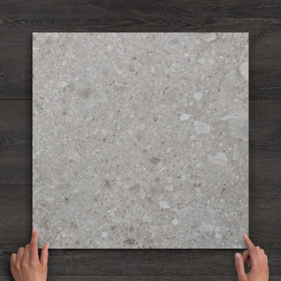 Cippo Silver Terrazzo-Effect Matt Porcelain Tile 60x60cm