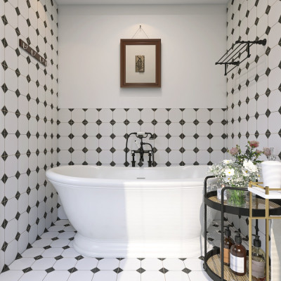 Canterbury Black Pattern Satin Porcelain Tile 33.3x33.3cm