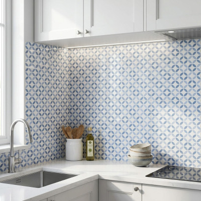 Orly Blue Pattern Satin Porcelain Tile 44.2x44.2cm