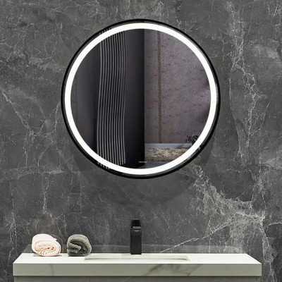 Liona Matt Black Illuminated Round Mirror 60cm