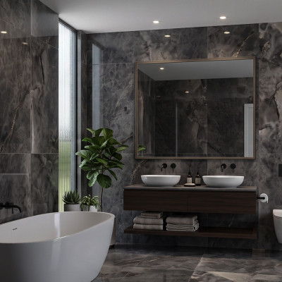 Midnight Tempest Marble-Effect Polished Porcelain Tile 120x60cm