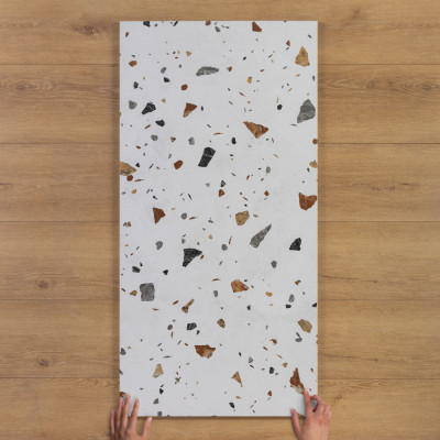 Carnival White Carving Terrazzo-Effect Lustre Porcelain Tile 120x60cm