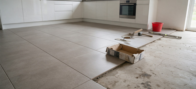 How much tile do I need? A kitchen floor left half-tiled after the last box of porcelain tiles ran out