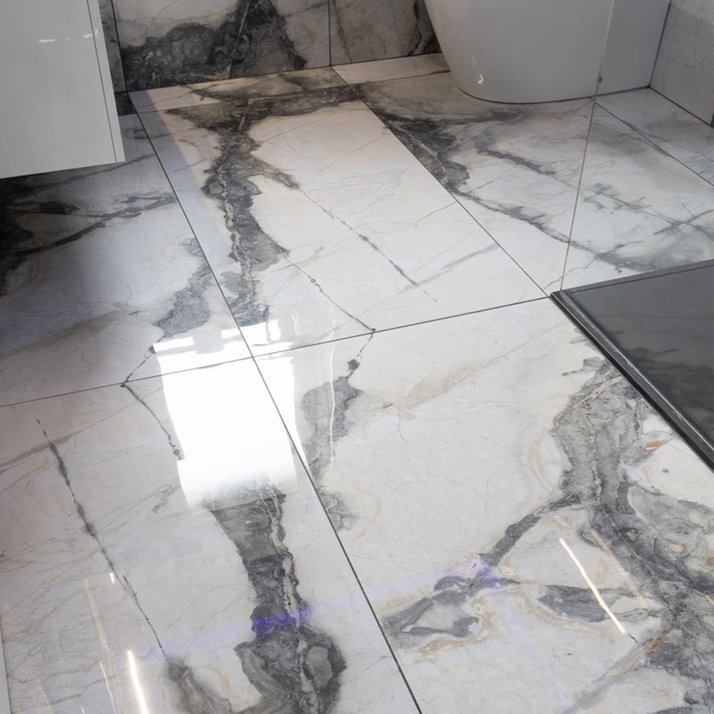 Large format tiles used in a bathroom in Wicklow, Ireland