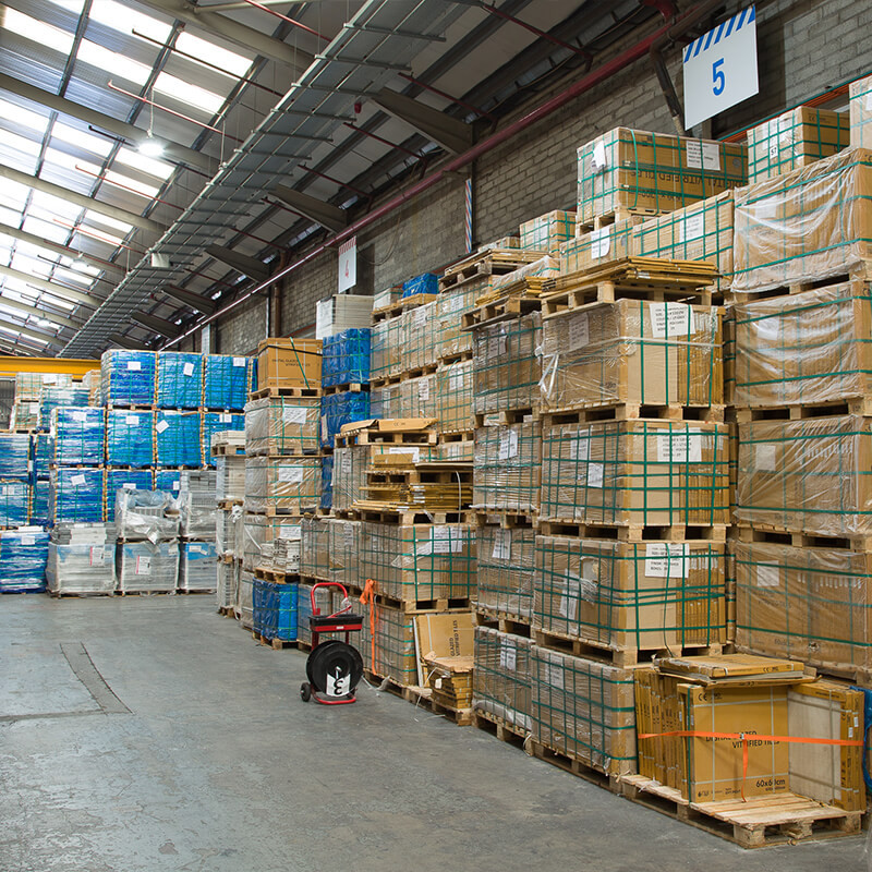 Palletised tiles in Tile Merchant warehouse Palletised tiles stored in the Tile Merchant warehouse